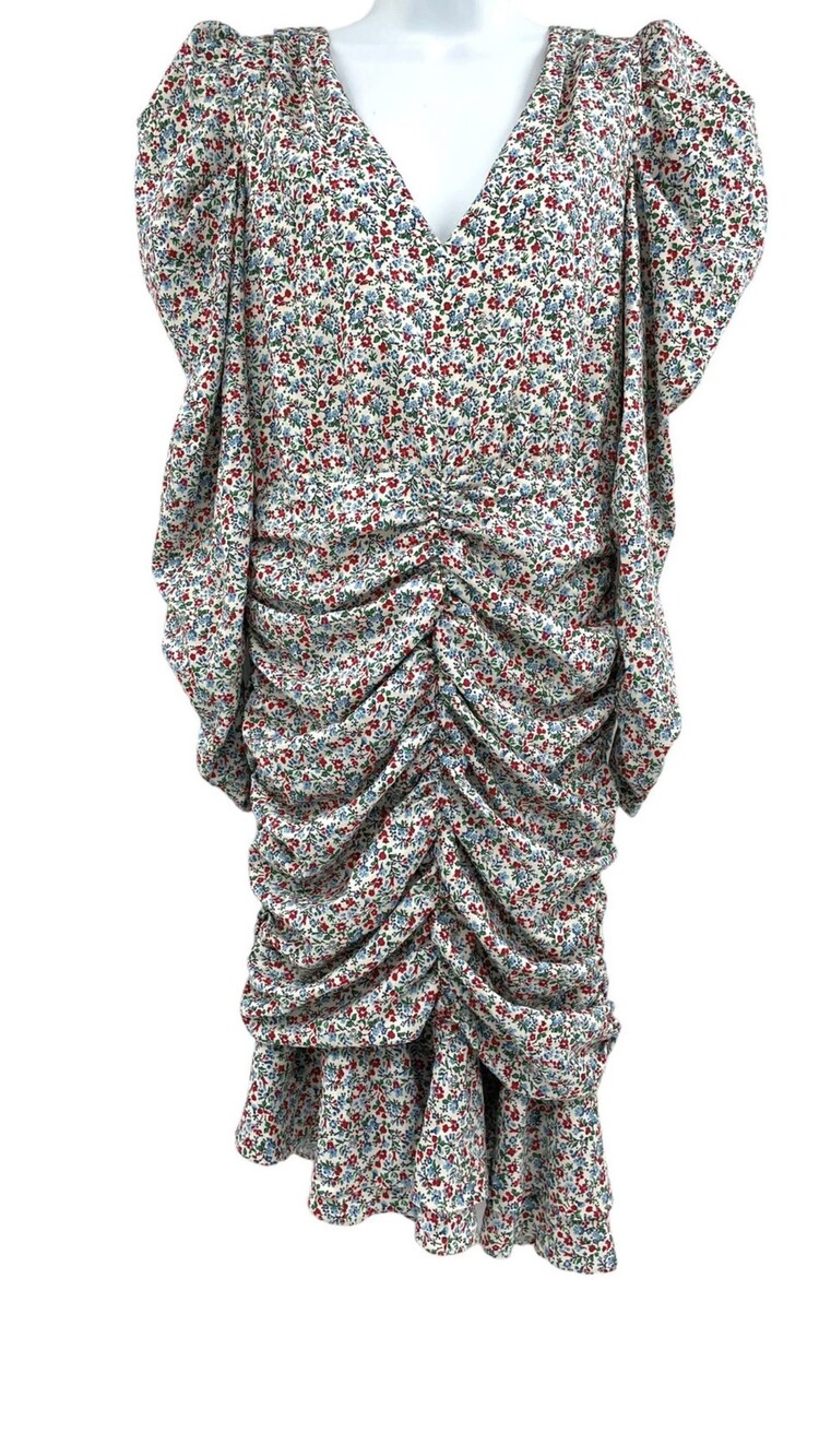 Notes Du Nord Dress Womens 38 Floral Ruffle Ruched Naya Puff Sleeve Symphony
